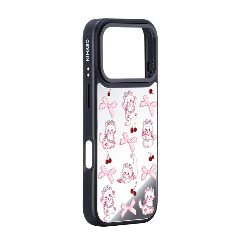 NIMASO iPhone 17/Pro/Pro Max/Air用 ケース MagSafe対応 ミラー かわいい おしゃれ 耐衝撃 ワイヤレス充電対応（ファンシーシリーズ）ホワイトキャット