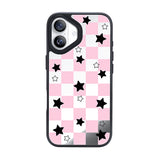 NIMASO iPhone 17/Pro/Pro Max用 ケース MagSafe対応 可愛い ミラー おしゃれ 耐衝撃 ワイヤレス充電対応（ファンシーシリーズ）チェッカー柄 ピンク
