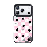 NIMASO iPhone 17/Pro/Pro Max用 ケース MagSafe対応 可愛い ミラー おしゃれ 耐衝撃 ワイヤレス充電対応（ファンシーシリーズ）チェッカー柄 ピンク
