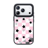 NIMASO iPhone 17/Pro/Pro Max用 ケース MagSafe対応 可愛い ミラー おしゃれ 耐衝撃 ワイヤレス充電対応（ファンシーシリーズ）チェッカー柄 ピンク
