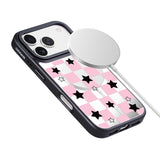 NIMASO iPhone 17/Pro/Pro Max用 ケース MagSafe対応 可愛い ミラー おしゃれ 耐衝撃 ワイヤレス充電対応（ファンシーシリーズ）チェッカー柄 ピンク