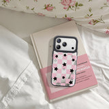 NIMASO iPhone 17/Pro/Pro Max用 ケース MagSafe対応 可愛い ミラー おしゃれ 耐衝撃 ワイヤレス充電対応（ファンシーシリーズ）チェッカー柄 ピンク