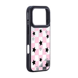 NIMASO iPhone 17/Pro/Pro Max用 ケース MagSafe対応 可愛い ミラー おしゃれ 耐衝撃 ワイヤレス充電対応（ファンシーシリーズ）チェッカー柄 ピンク