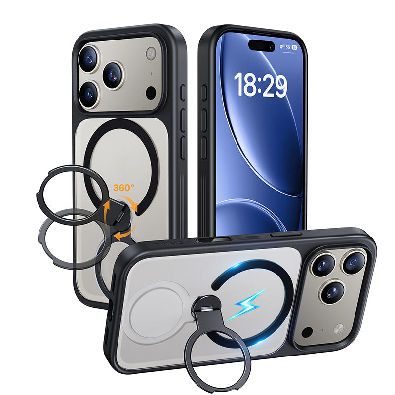 NIMASO 360° Rotating Stand Case for iPhone 17/Pro/Pro Max/Air, MagSafe Compatible, Semi-Transparent, Shockproof Smartphone Case (Kuroba Series) 