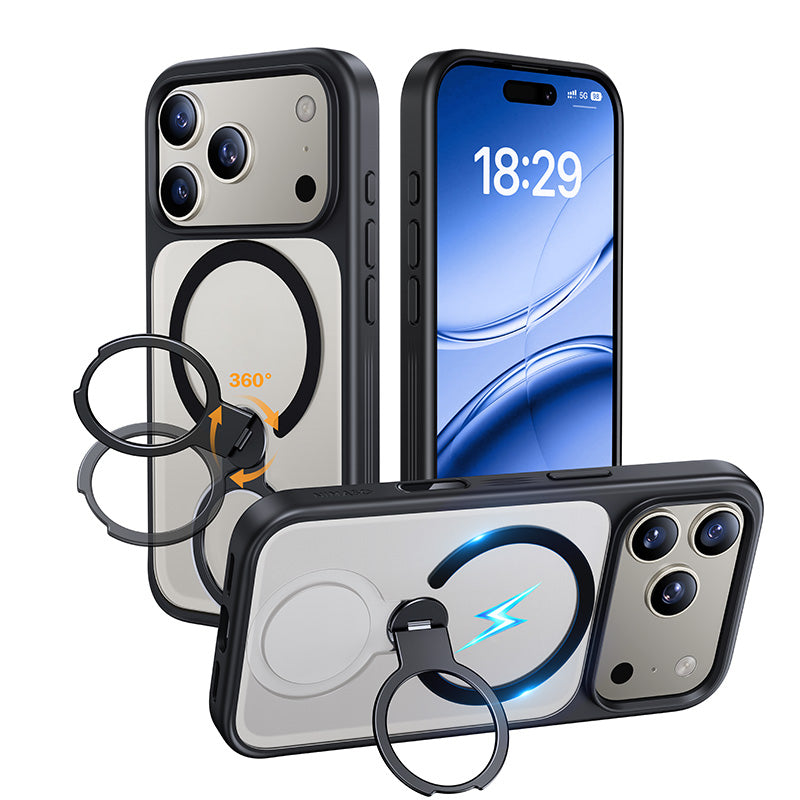 NIMASO 360° Rotating Stand Case for iPhone 17/Pro/Pro Max/Air, MagSafe Compatible, Semi-Transparent, Shockproof Smartphone Case (Kuroba Series) 