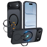 NIMASO iPhone 17/Pro/Pro Max/Air用 360°回転スタンドケース MagSafe対応 半透明 耐衝撃 スマホケース（黒羽シリーズ）