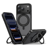 NIMASO iPhone 17/Pro/Pro Max/Air用 360°回転スタンドケース MagSafe対応 マット 防指紋 耐衝撃 （黒羽シリーズ）