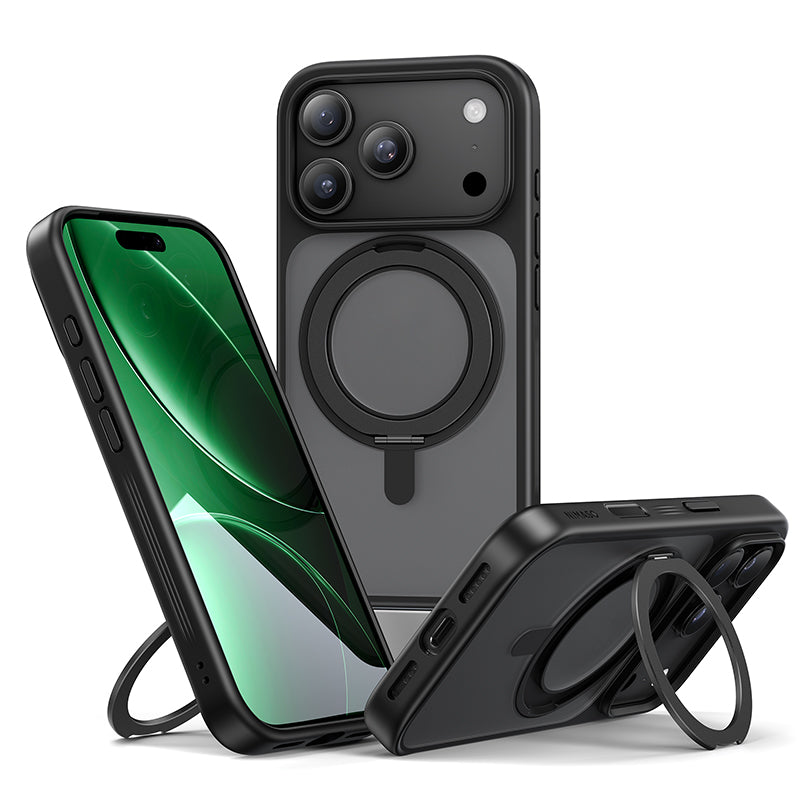 NIMASO 360° Rotating Stand Case for iPhone 17/Pro/Pro Max/Air, MagSafe Compatible, Matte, Anti-Fingerprint, and Shockproof (Kuroba Series) 