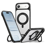 NIMASO iPhone 17/Pro/Pro Max/Air用 360°回転スタンドケース MagSafe対応 マット 防指紋 耐衝撃 （黒羽シリーズ）