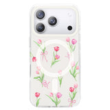 NIMASO iPhone 17/Pro/Pro Max/Air用 ケース MagSafe対応 かわいい おしゃれ 耐衝撃 ストラップホール付き（フローラルシリーズ）チューリップ