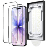 NIMASO Tempered Glass Film for iPhone 17/Pro/Pro Max/Air (Bari-Raku Box) with Full Protection, Black Border, and Automatic Dust Removal Guide Frame (2-Pack) 