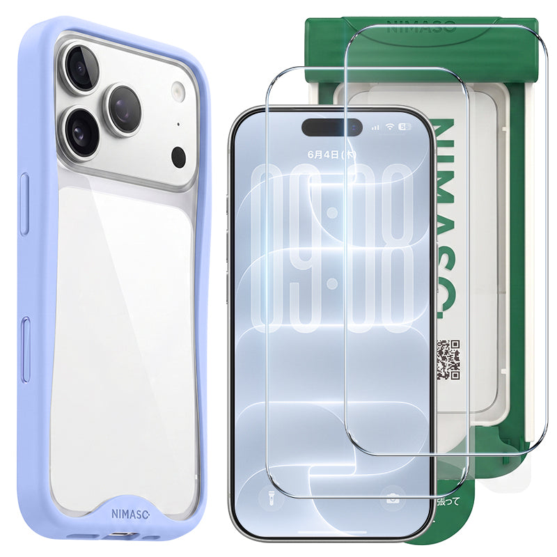 優雅シリーズ+進化版バリ楽Roller】ケース+ガラスフィルム保護セット