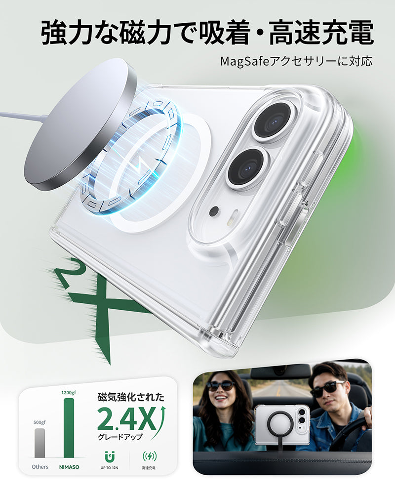 氷星シリーズ】折りたたみiPhone Duo 透明クリアケース 黄ばまない