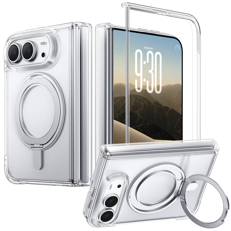 【予約販売】【氷星シリーズ】360°回転スタンドクリアケース MagSafe対応 iPhone Duo用 高透明 耐衝撃 分離式フロントバンパー カメラレンズ・スクリーン保護 折りたたみケース