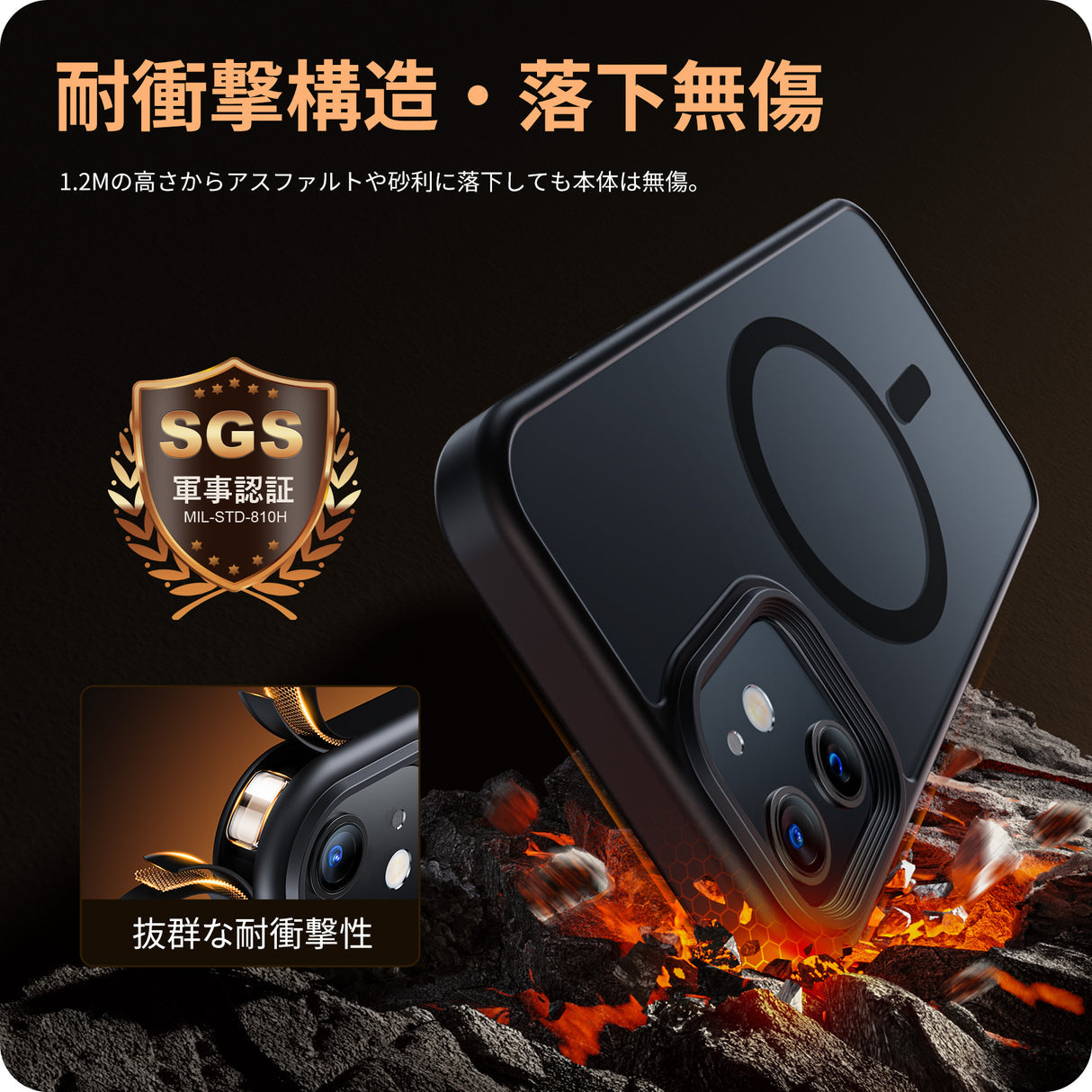 NIMASOケース iPhone 12/12 Pro用 MagSafe対応 ベーシック【黒羽】