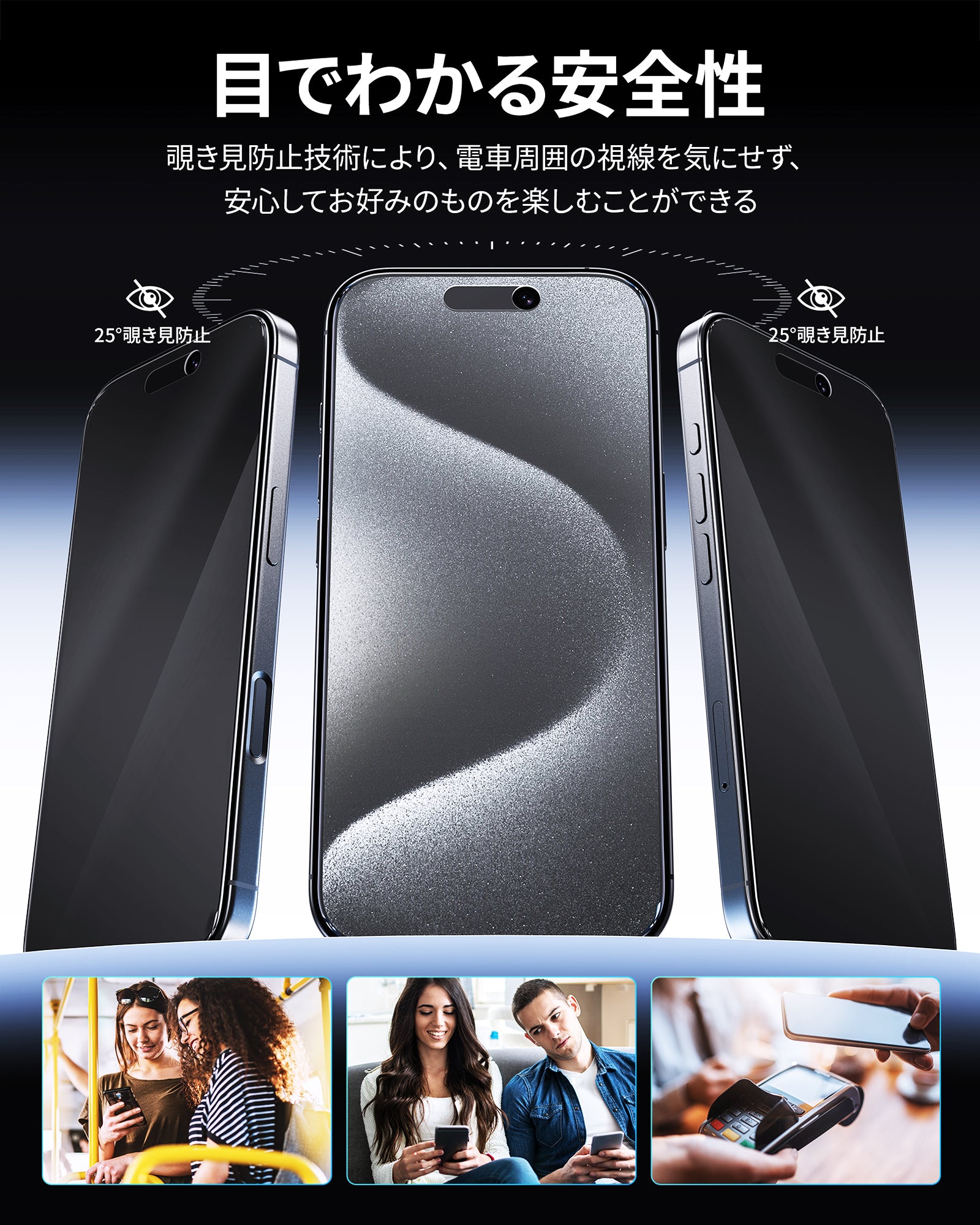 NIMASO iPhone 15 Pro用 2in1 アンチグレア+覗き見防止 強化ガラス