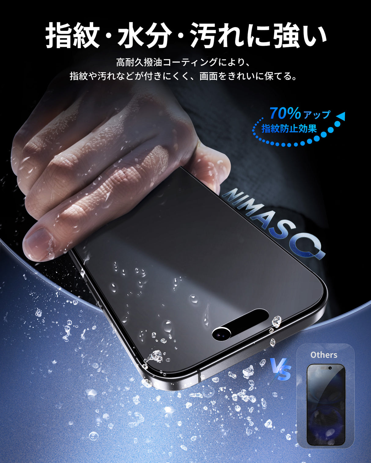 NIMASO  iPhone 16用 2in1 アンチグレア+覗き見防止 強化ガラスフィルム 耐衝撃 「バリ楽Box」ガイド枠付き【1枚】