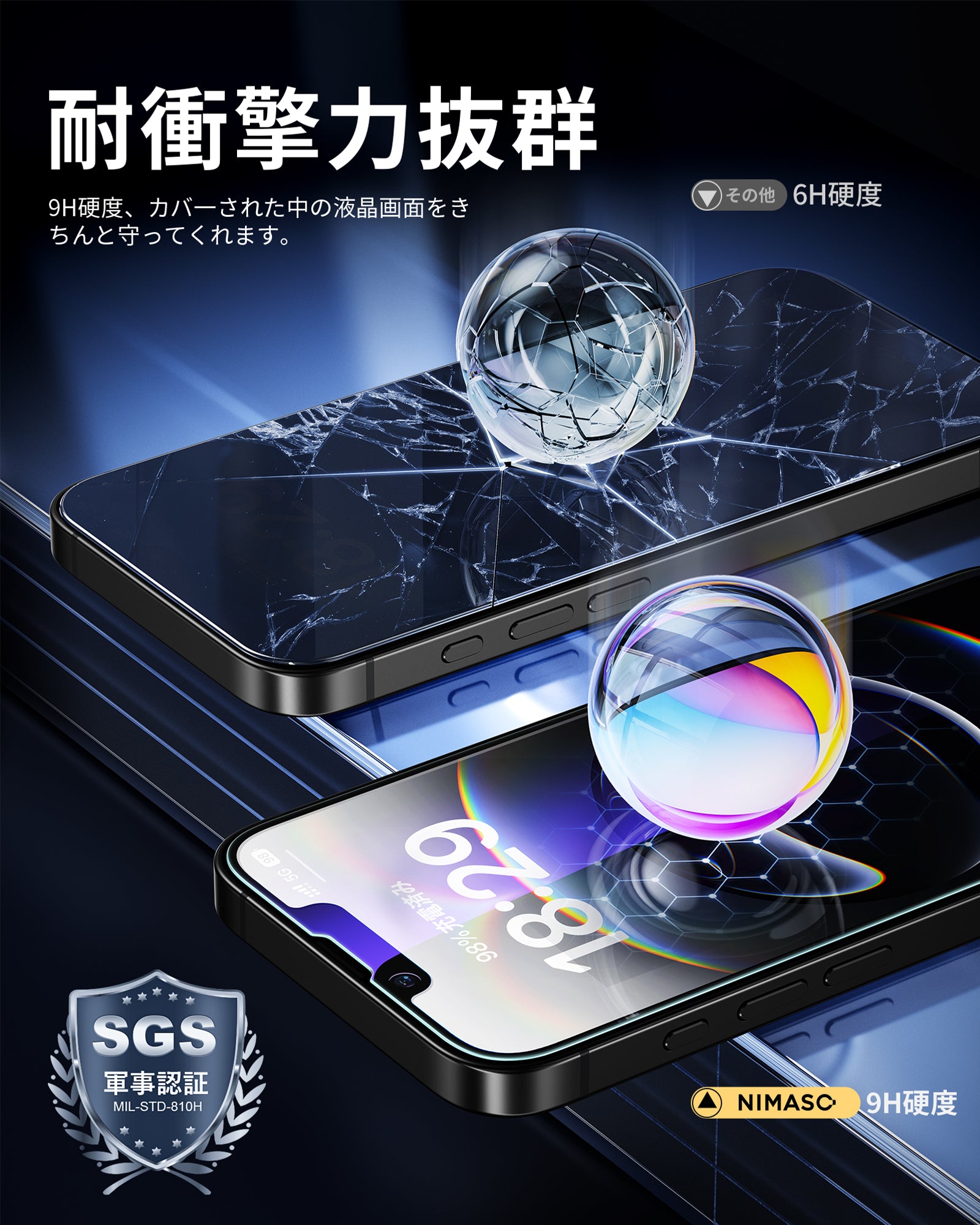 NIMASO iPhone SE4/14/13 Pro/13 ブルーライトカット ガラスフィルム