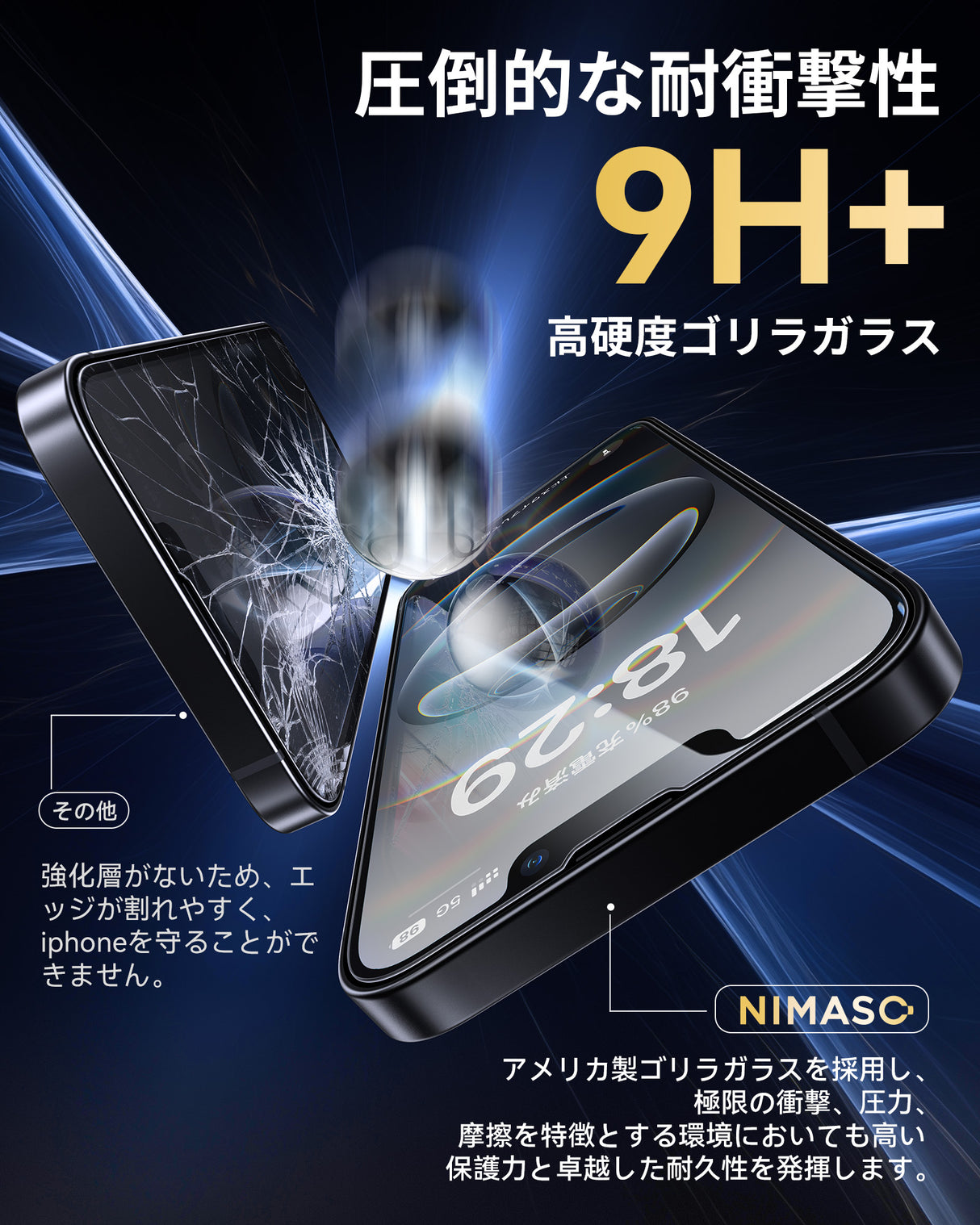 NIMASO iPhone 16e/14/13 Pro/13 "Vari-Raku Box" Tempered Glass Film with Guide Frame, No Black Border [2 Sheets] 