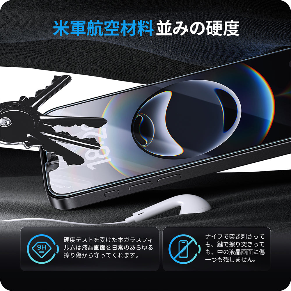 NIMASO iPhone 16e/14/13 Pro/13 強化ガラスフィルム 反射防止ARフィルム 全面保護 黒縁あり「バリ楽Box」ガイド枠付き【1枚】