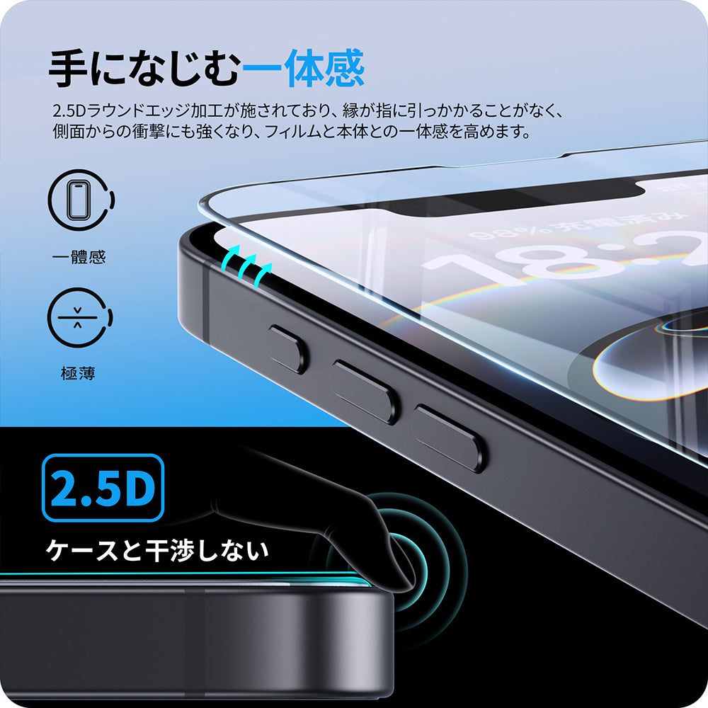 NIMASO iPhone 16e/14/13 Pro/13 強化ガラスフィルム 反射防止ARフィルム 全面保護 黒縁あり「バリ楽Box」ガイド枠付き【1枚】