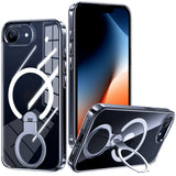NIMASO iPhone 16eケース 360°回転スタンド付き MagSafeアクセサリー対応 クリア（アップグレード版）