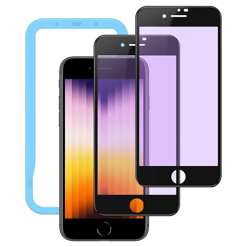 NIMASO ガラスフィルム iPhone SE2/SE3/7/8用 ブルーライトカット 黒縁あり ガイド枠付き 1枚入り