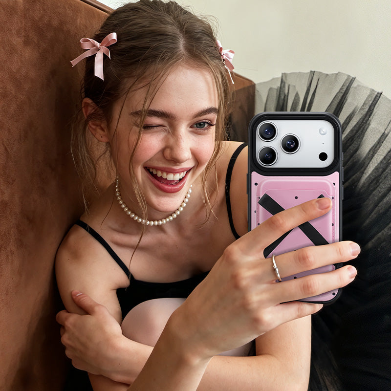 NIMASO MagSafe対応ウォレット カードケース リボン ピンクスマホ