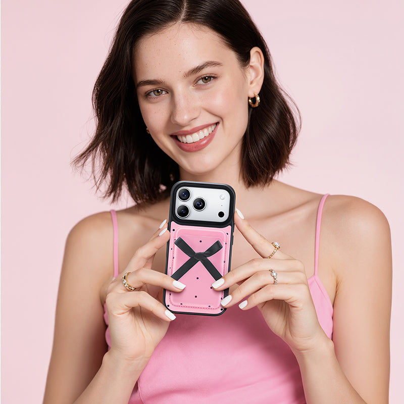 NIMASO MagSafe対応ウォレット カードケース リボン ピンクスマホ