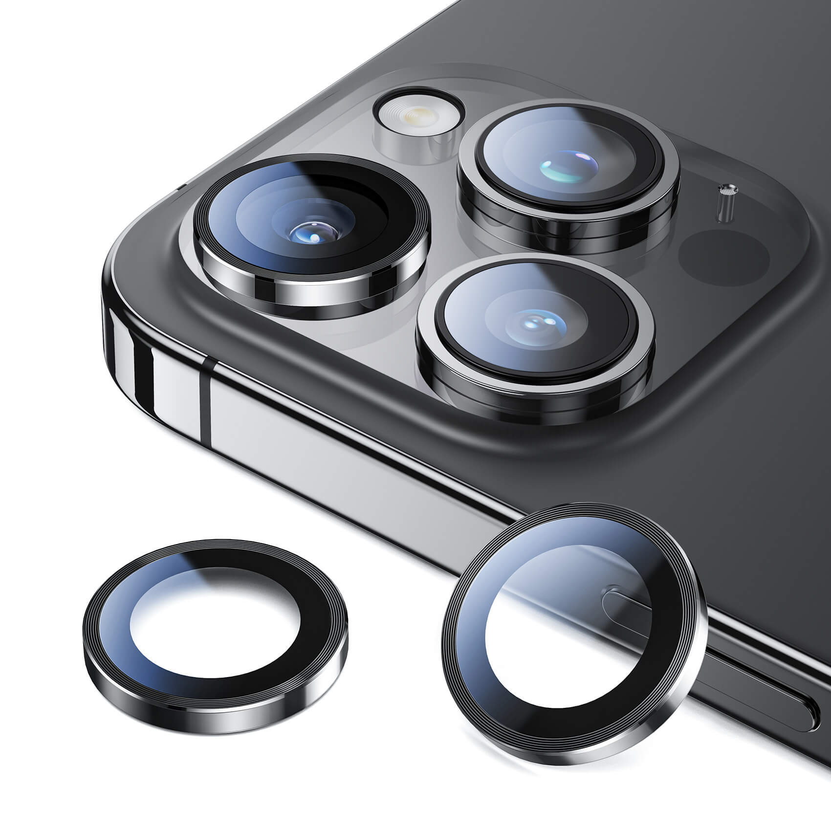 TORRAS iPhone 15 Pro 用 カメラフィルム iPhone 15 Pro Max 用 カメラフィルム  宇宙航空材料・元のまま再現  強化ガラス 黒縁取り 1セット アイフォン15プロ・